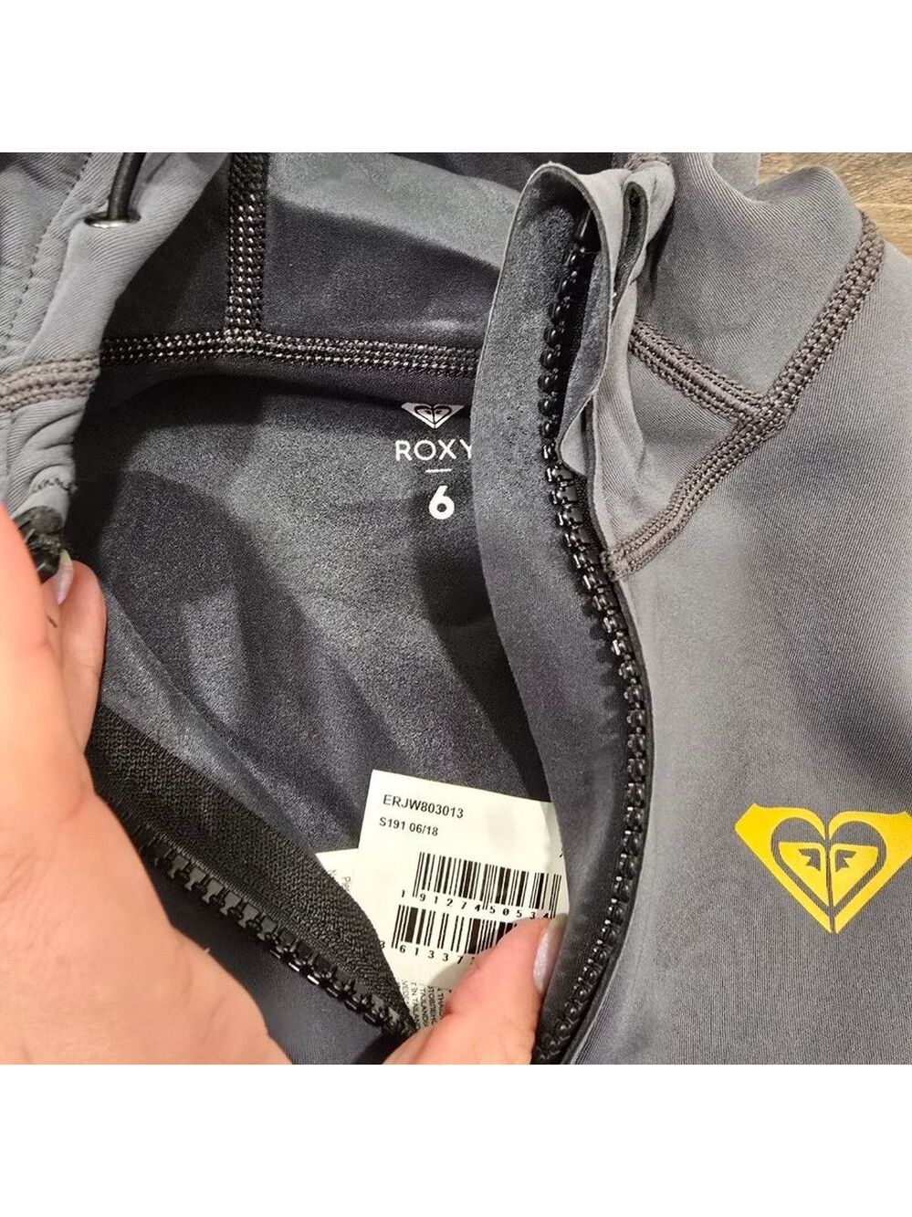 Roxy Syncro Neoprene Jacket Wetsuit Top Womens 6 Gray Teal Hooded Zip - Picture 5 of 14